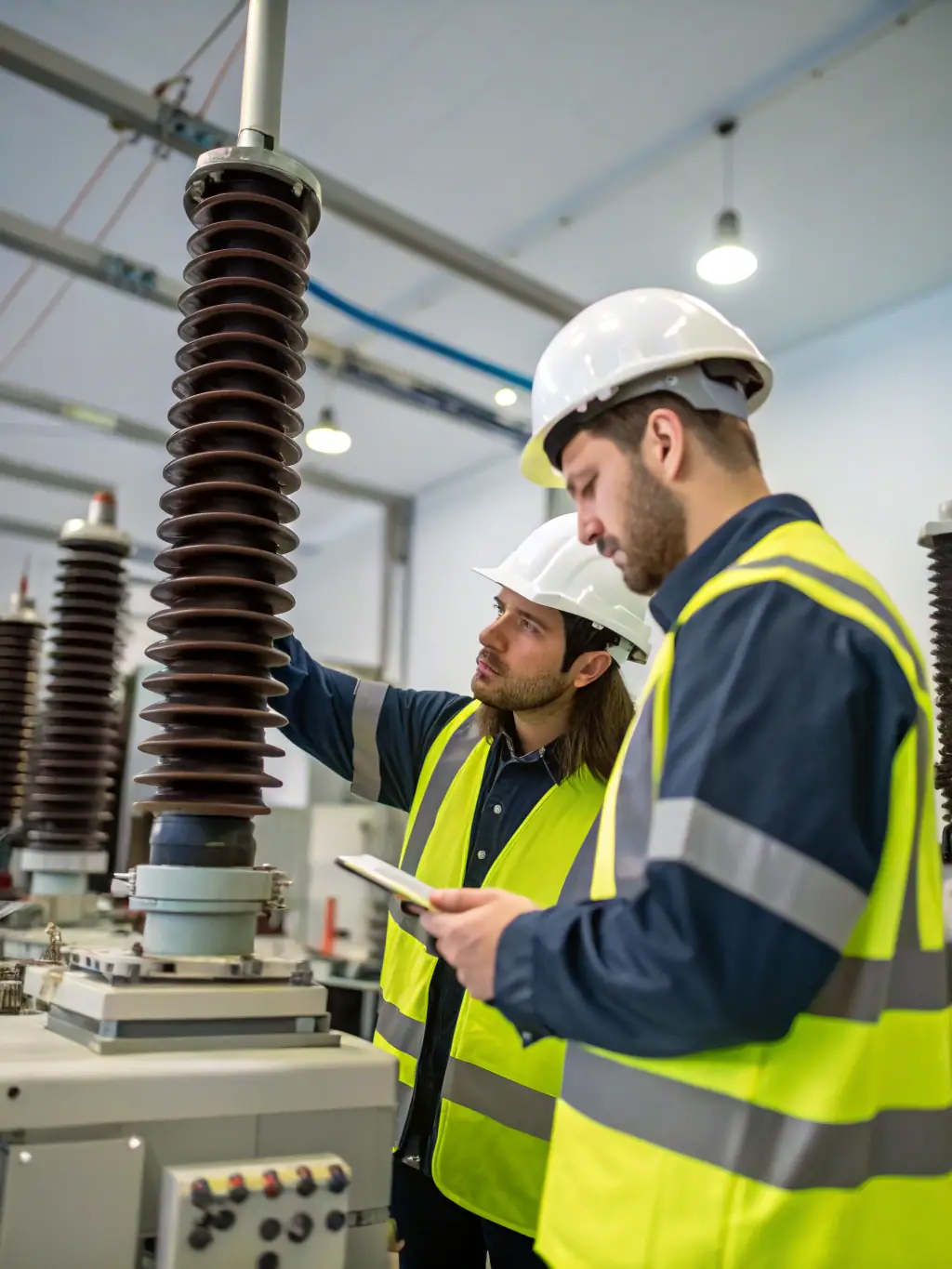 A photograph of Akshayaguna Technologies' team using advanced technology and equipment for infrastructure installation, highlighting their commitment to innovation.